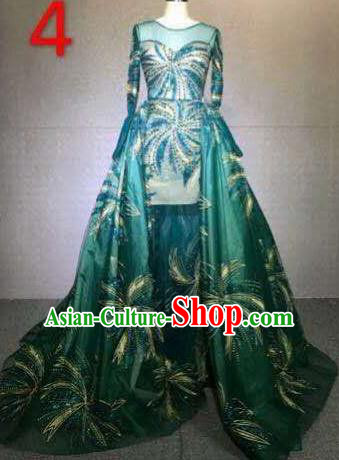 Top Grade Catwalks Customized Costume Stage Performance Model Show Green Dress for Women