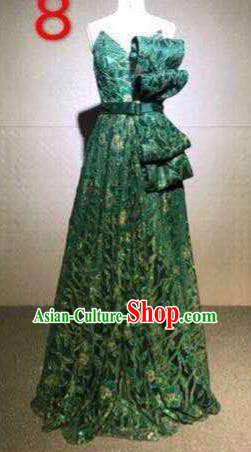 Top Grade Catwalks Customized Costume Stage Performance Model Show Green Lace Dress for Women