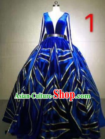 Top Grade Catwalks Customized Costume Stage Performance Royalblue Full Dress Model Show Clothing for Women