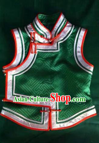 Chinese Traditional Mongolian Costume China Mongol Nationality Folk Dance Green Vest for Women