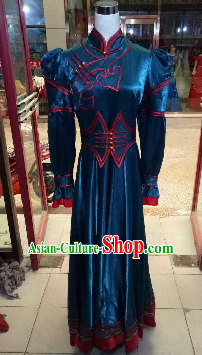 Chinese Traditional Mongolian Costume China Mongol Nationality Folk Dance Peacock Green Dress for Women