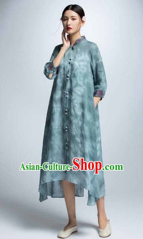 Chinese Traditional Blue Cheongsam Dress China National Costume for Women