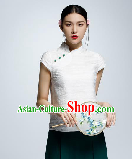 Chinese Traditional Costume White Cheongsam Blouse China National Upper Outer Garment Shirt for Women