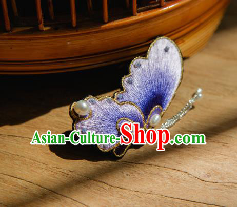 Chinese Traditional Cheongsam Accessories Embroidered Purple Butterfly Brooch for Women