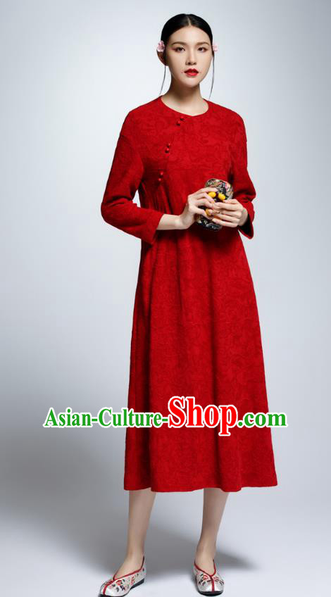Chinese Traditional Red Cheongsam China National Costume Tang Suit Qipao Dress for Women