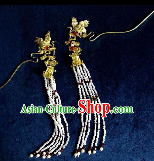 Chinese Traditional Hair Accessories Crane Tassel Step Shake Ancient Hanfu Hairpins for Women