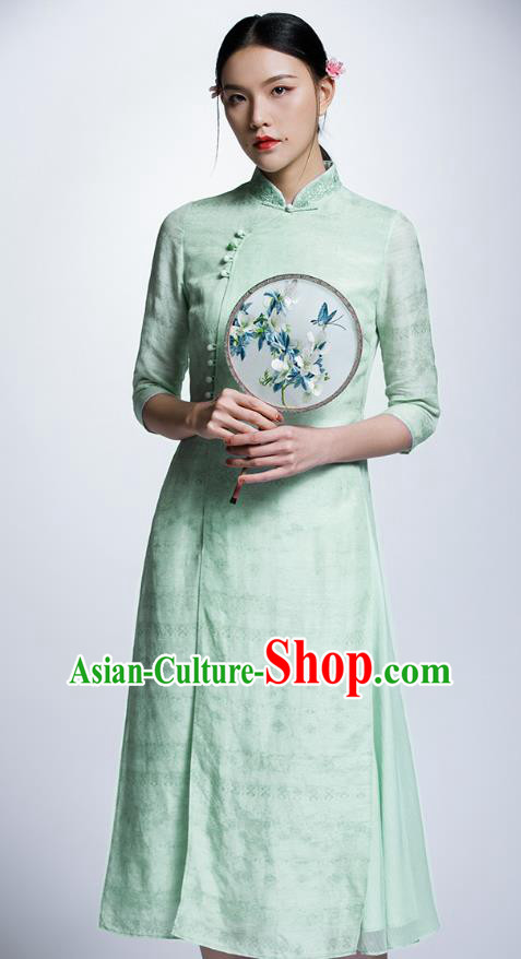 Chinese Traditional Costume Green Cheongsam China National Tang Suit Qipao Dress for Women