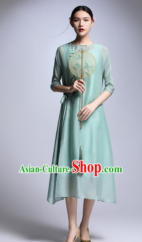 Chinese Traditional Tang Suit Embroidered Green Cheongsam China National Qipao Dress for Women