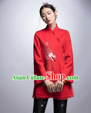 Chinese Traditional Tang Suit Red Jacket China National Upper Outer Garment Cheongsam Shirt for Women