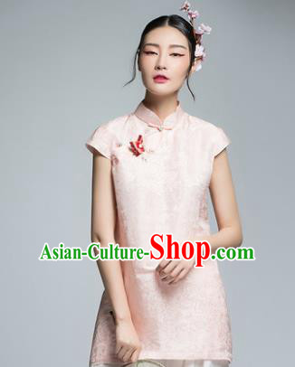 Chinese Traditional Tang Suit Pink Blouse China National Upper Outer Garment Shirt for Women