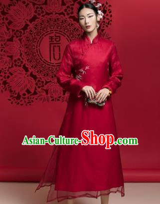 Chinese Traditional Tang Suit Red Cheongsam China National Qipao Dress for Women