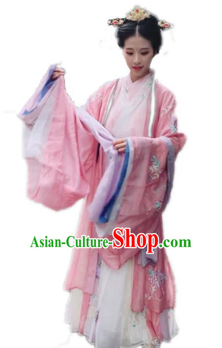 Chinese Jin Dynasty Princess Embroidered Hanfu Dress Ancient Palace Lady Costumes Complete Set for Women