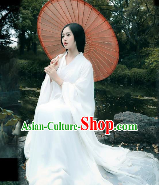 Chinese Jin Dynasty Princess White Hanfu Dress Ancient Swordswoman Costume for Women