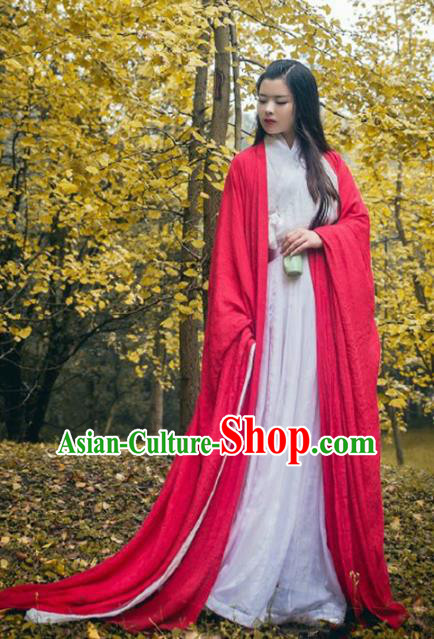 Traditional Chinese Ancient Princess Costume Jin Dynasty Swordsman Red Hanfu Dress for Women