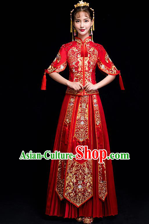 Chinese Traditional Wedding Toast Embroidered Costumes China Ancient Bride Xiuhe Suit Clothing for Women
