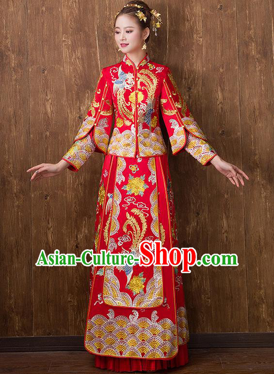 Traditional Chinese Ancient Embroidered Toast Cheongsam Red Bottom Drawer Xiuhe Suit Wedding Dress for Women