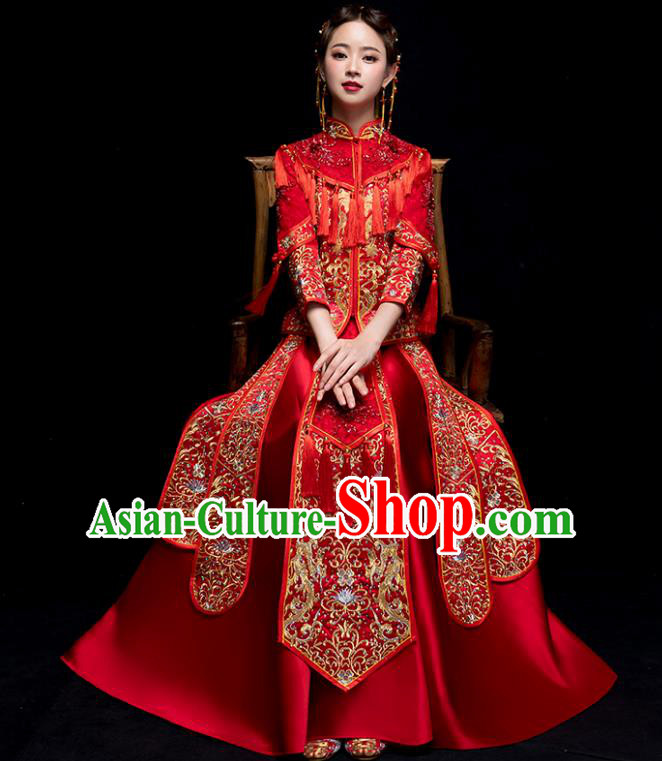 Chinese Traditional Wedding Embroidered Costume Ancient Bride Xiuhe Suit Clothing for Women
