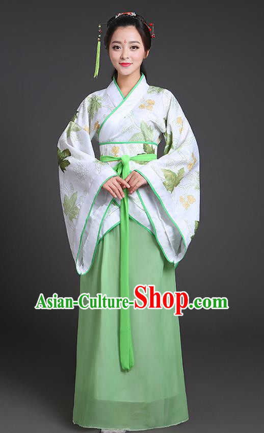 Chinese Ancient Drama Han Dynasty Princess Embroidered Green Hanfu Dress for Women