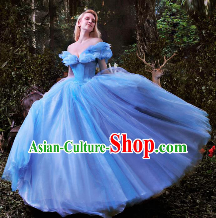 Top Grade Princess Blue Full Dress Wedding Veil Dress for Women