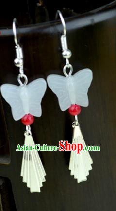 Chinese Traditional Ancient White Butterfly Earrings Accessories Hanfu Eardrop for Women