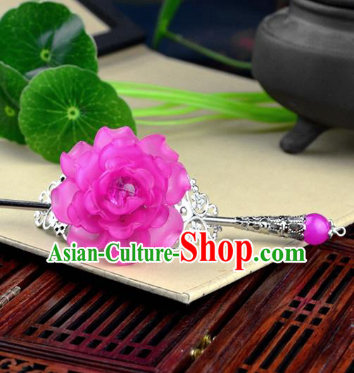Chinese Traditional Ancient Hair Accessories Hanfu Hairpins Rosy Peony Hairdo Crown Headwear for Women