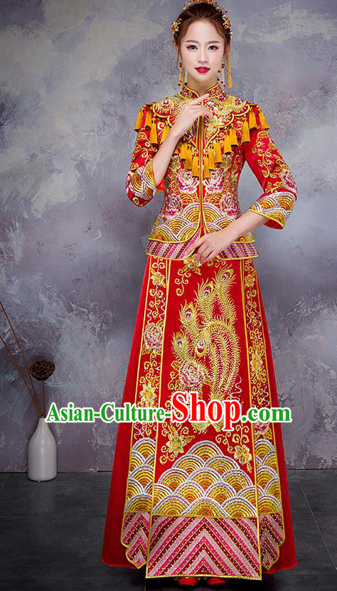 Chinese Traditional Embroidered Xiuhe Suit Ancient Bottom Drawer Wedding Dress for Women