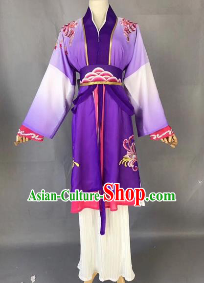 Chinese Traditional Beijing Opera Maidservant Purple Dress Peking Opera Diva Costumes for Adults