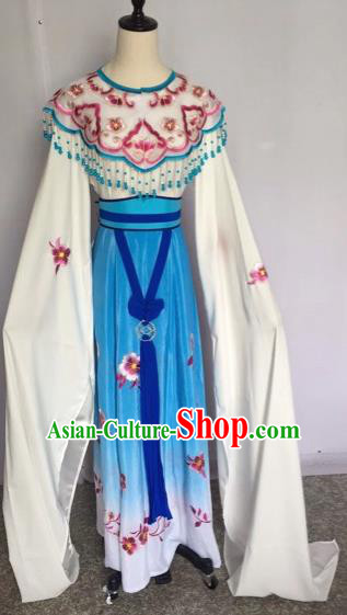 Chinese Traditional Peking Opera Princess Blue Dress Beijing Opera Diva Costumes for Adults