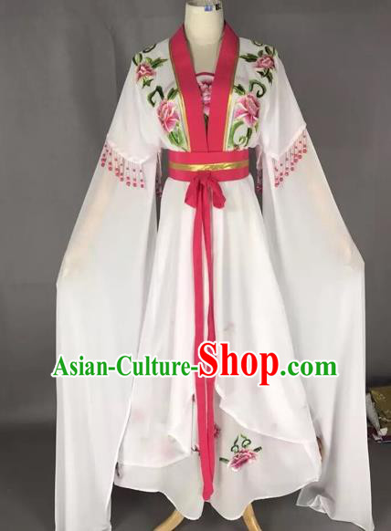 Chinese Traditional Peking Opera Actress White Dress Beijing Opera Princess Embroidered Costumes for Adults