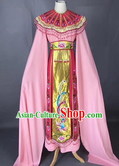 Chinese Peking Opera Actress Pink Dress Traditional Beijing Opera Princess Embroidered Costumes for Adults