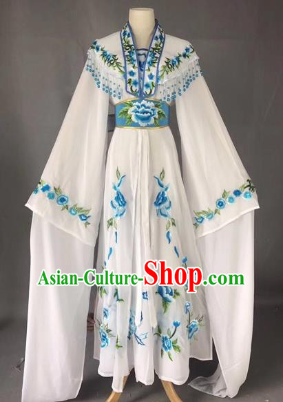 Chinese Peking Opera Actress White Dress Traditional Beijing Opera Rich Lady Embroidered Costumes for Adults
