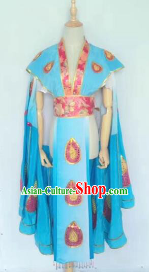 Chinese Peking Opera Butterfly Lovers Blue Dress Traditional Beijing Opera Young Lady Embroidered Costumes for Adults