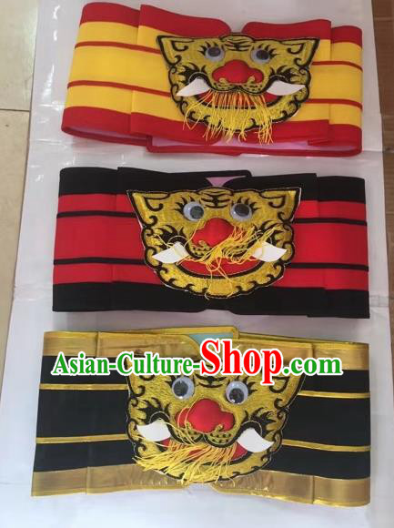 Chinese Traditional Beijing Opera Belts Peking Opera General Tiger Head Waistband for Adults