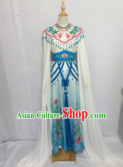 Traditional Chinese Peking Opera Rich Lady Costume Beijing Opera Diva Fairy Blue Dress for Adults