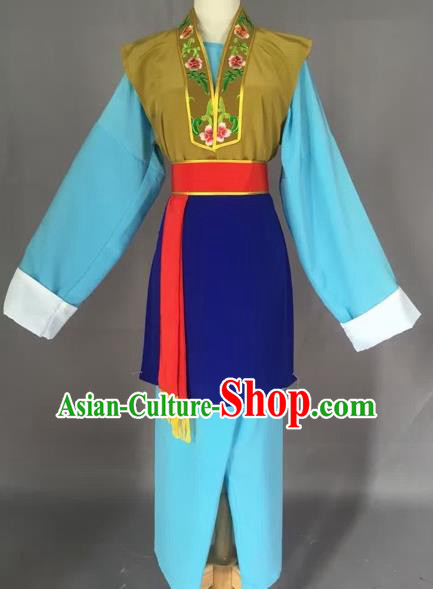 Chinese Beijing Opera Pantaloon Blue Clothing Ancient Village Women Costume for Adults