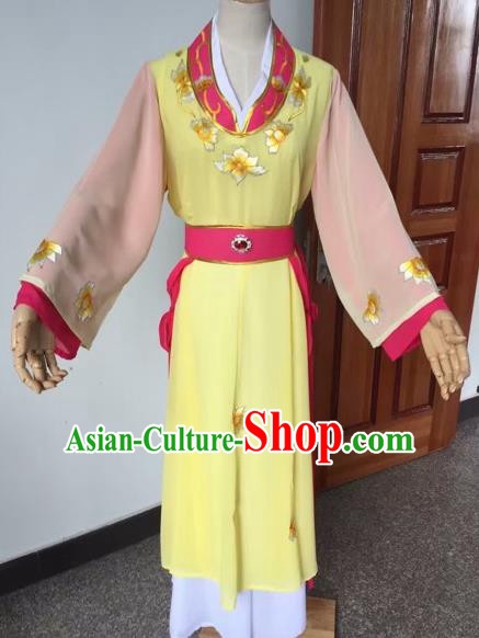 Chinese Beijing Opera Young Lady Yellow Dress Ancient Maidservants Costume for Adults