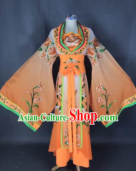 Chinese Traditional Peking Opera Diva Orange Embroidered Dress Ancient Imperial Consort Costume for Adults