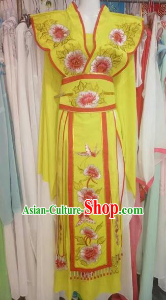Chinese Traditional Peking Opera Actress Yellow Dress Ancient Princess Embroidered Costume for Adults