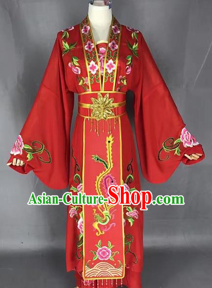 Chinese Traditional Peking Opera Diva Red Dress Ancient Princess Embroidered Costume for Adults