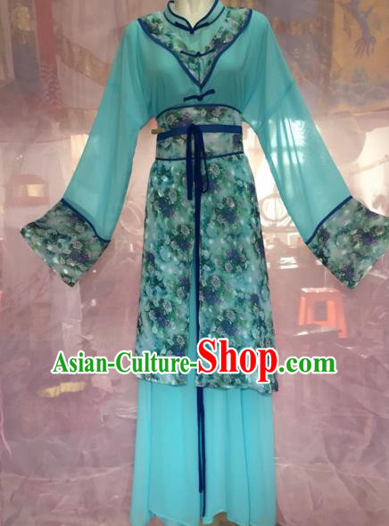 Chinese Beijing Opera Maidservants Green Clothing Ancient Countrywoman Costume for Adults