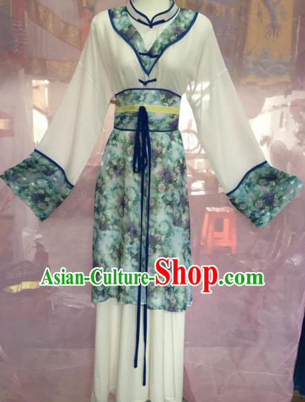 Chinese Beijing Opera Maidservants White Clothing Ancient Countrywoman Costume for Adults