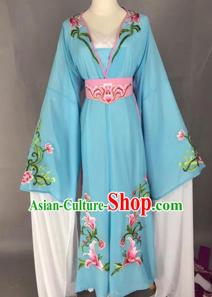 Chinese Beijing Opera Actress Blue Dress Ancient Rich Lady Costume for Adults