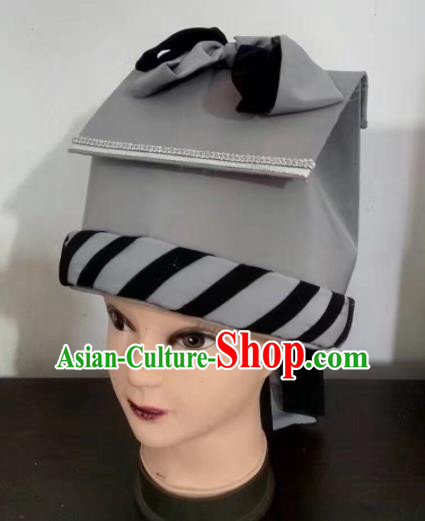 Chinese Traditional Beijing Opera Night Watchman Grey Hat for Men