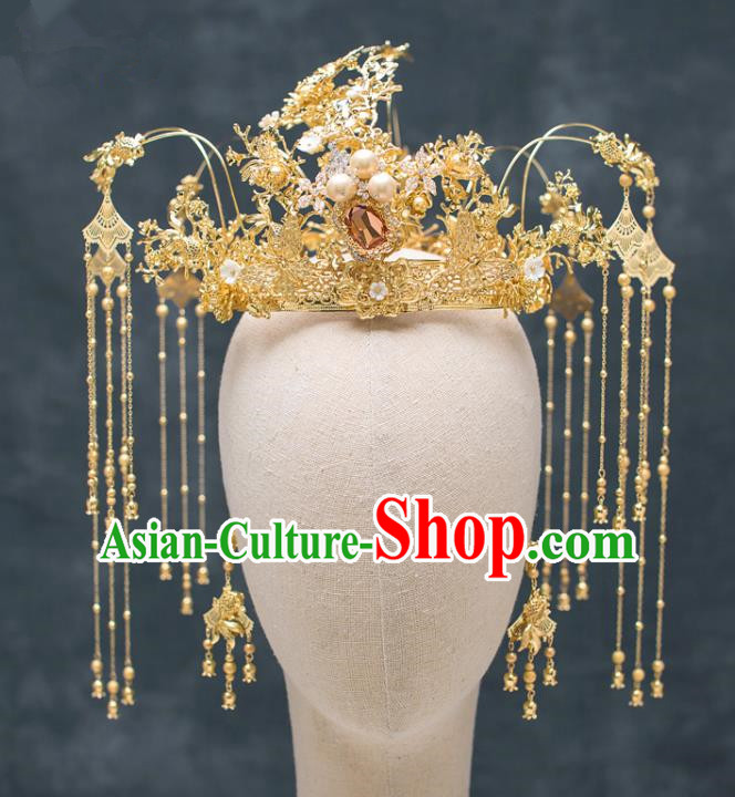 Chinese Ancient Hanfu Wedding Hair Accessories Traditional Tassel Phoenix Coronet Hairpins for Women