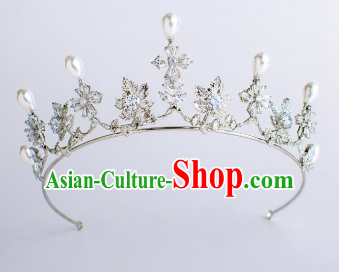 Top Grade Bride Hair Accessories Princess Pearls Crystal Hair Clasp Royal Crown Headwear for Women