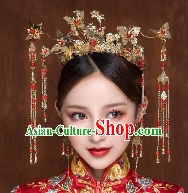 Chinese Ancient Hanfu Wedding Butterfly Phoenix Coronet Hair Accessories Traditional Hairpins for Women