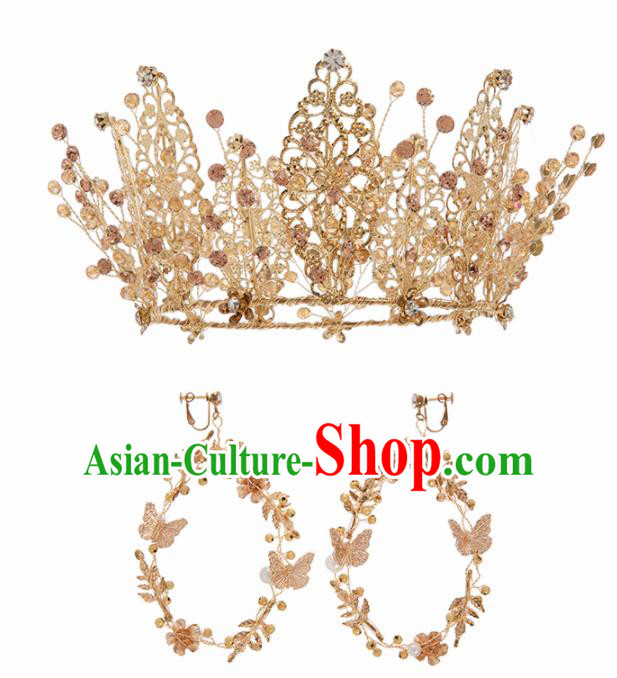 Top Grade Bride Hair Accessories Golden Royal Crown Headwear for Women