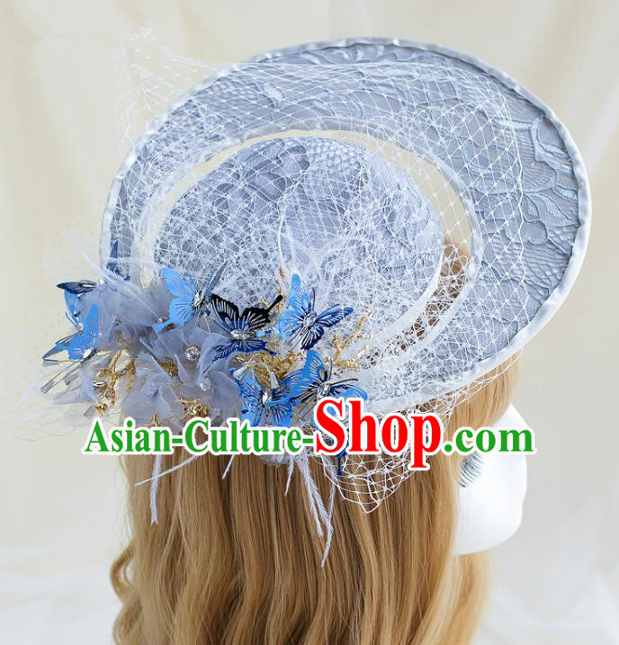 Top Grade Bride Wedding Hair Accessories Grey Top Hat for Women