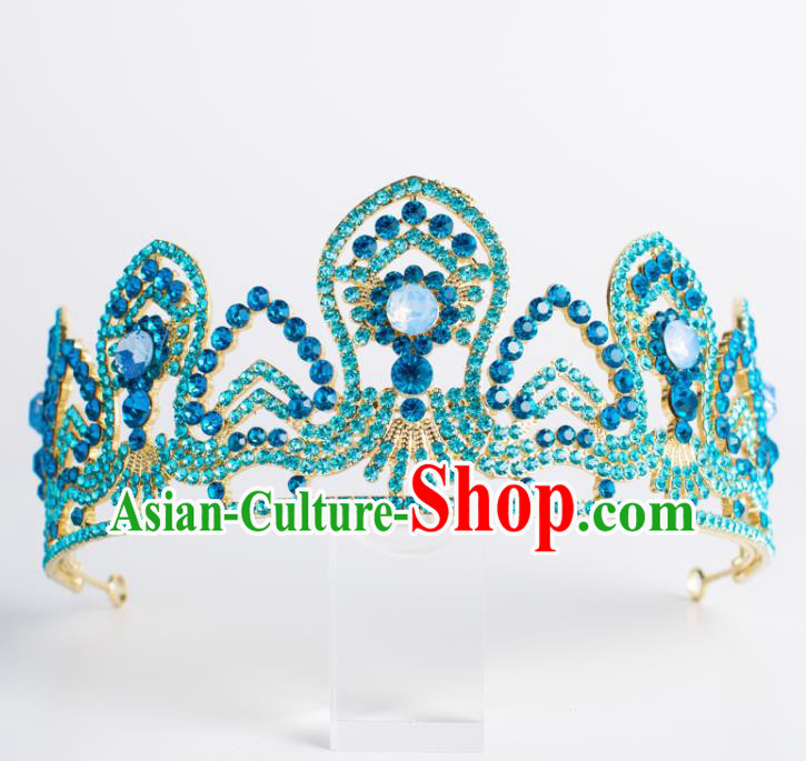 Top Grade Wedding Hair Accessories Bride Blue Crystal Royal Crown Headwear for Women