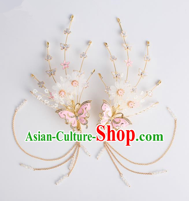 Chinese Ancient Hanfu Wedding Pink Butterfly Hair Claws Hair Accessories Traditional Hairpins for Women